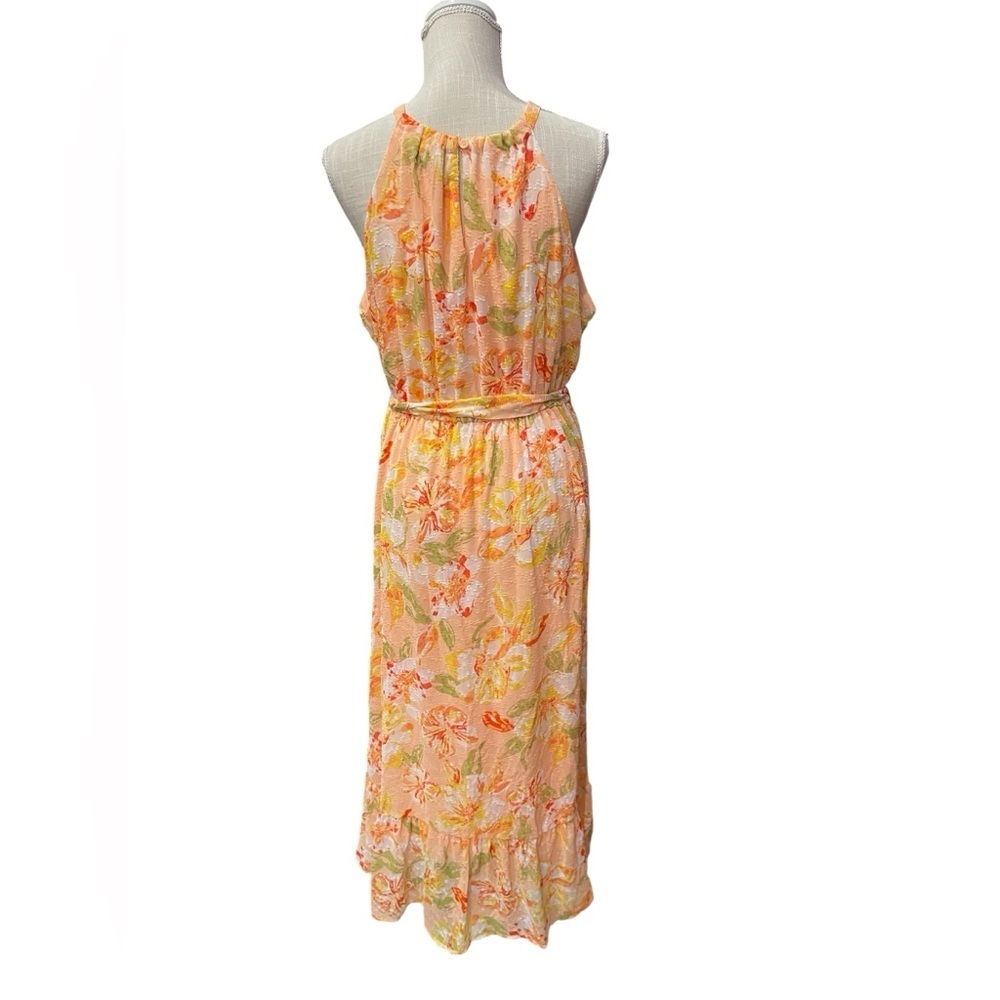 Harlow & Rose Halter Neck Floral Shear Tiered Maxi Dress Peach Floral Size L